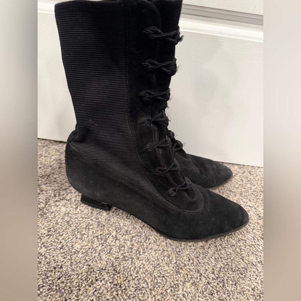 Vintage Stuart wietzman black suede steam punk Victorian boots size 7 EUC